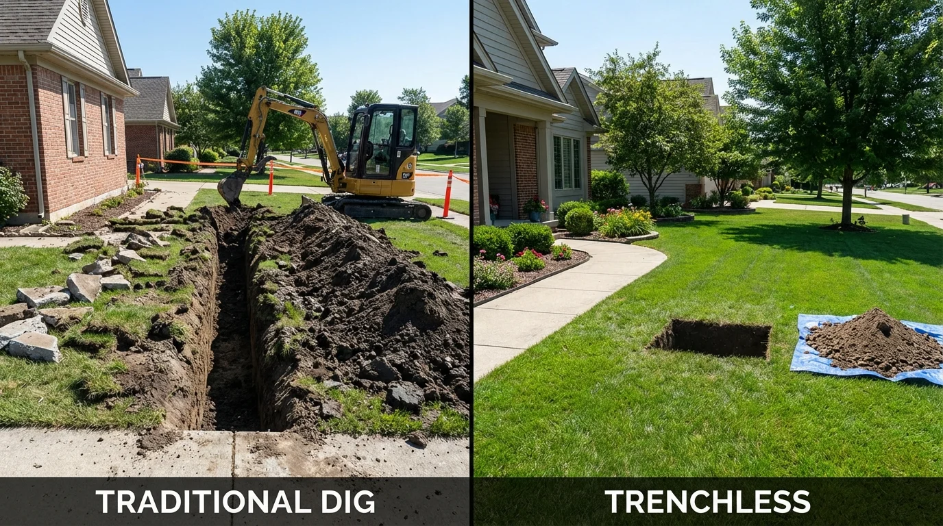Trenchless sewer repair with minimal yard damage versus traditional excavation in McAllen, TX